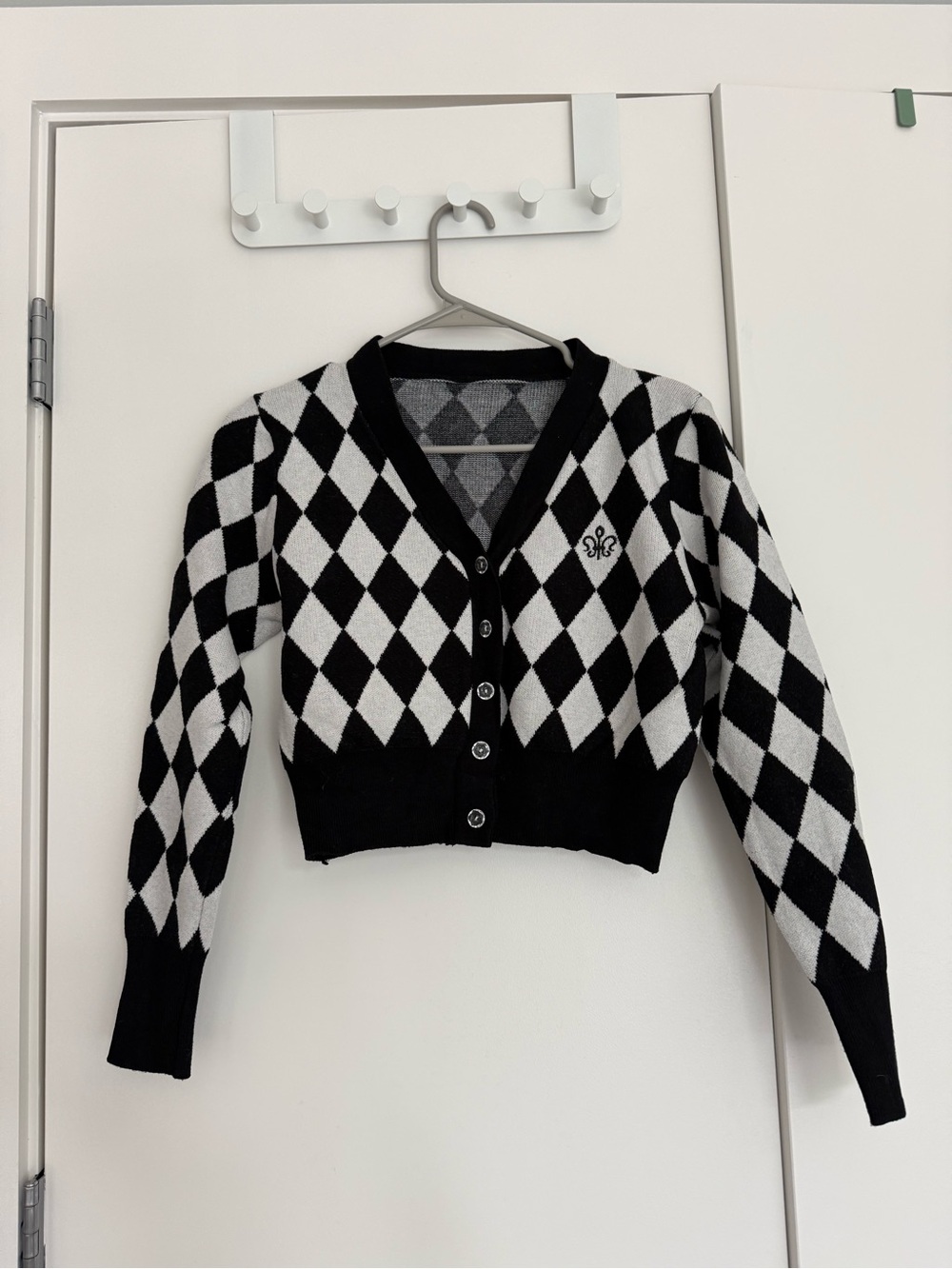 Black & White Argyle Cropped Cardigan